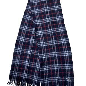 Burberry Classic Check Scarf Black 100% Lambswool Unisex Scarf Made In England